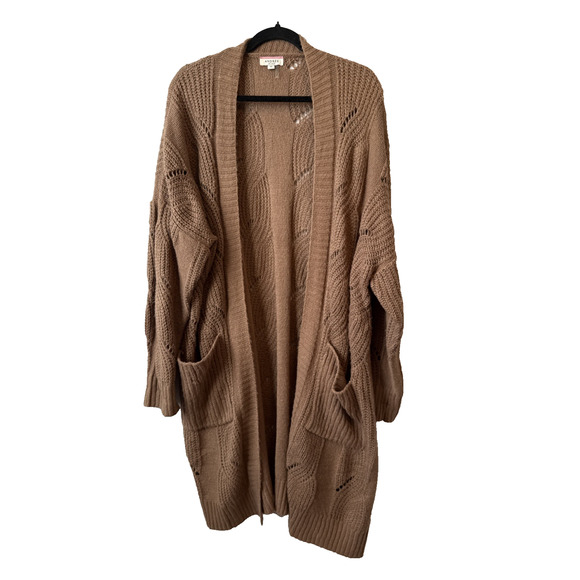 Andree By Unit Women's 2X Boho Chic Open Knit Neutral Brown Cardigan Grannycore - Picture 1 of 6